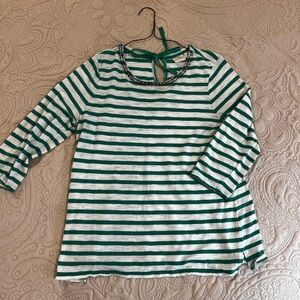 Chicos green and white striped top
